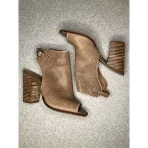 Lucky Brand Womens Size 8.5M Lisza Brown Tan Peep Toe Booties Chunky Heel Boho